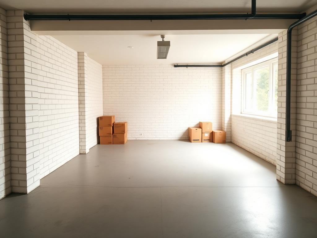 Tidy residential garage in Southsea with stacked storage boxes and a bicycle